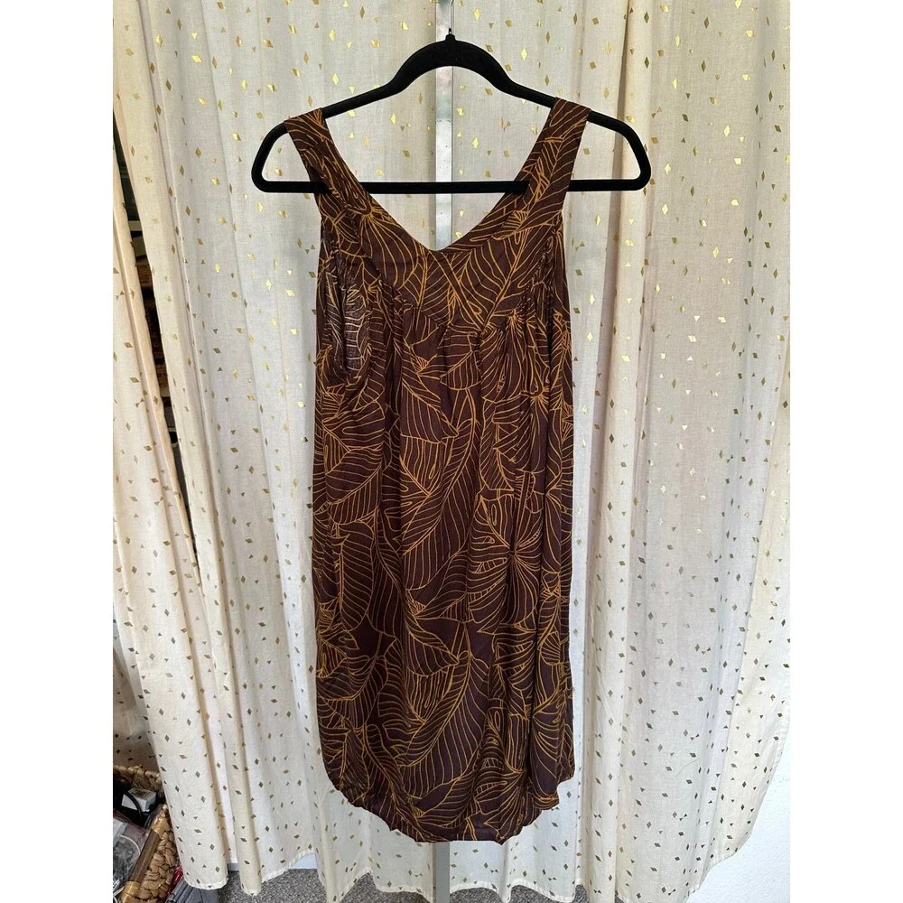 NWOT Hula Bay Big Girls Hawaiian Tropical Leaves Brown Sleeveless Sundress L 14